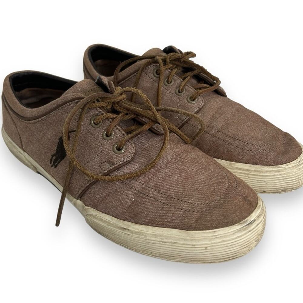 POLO Ralph Lauren Men's Faxon Low Top Sneakers in Brown Chambray Size 10 D